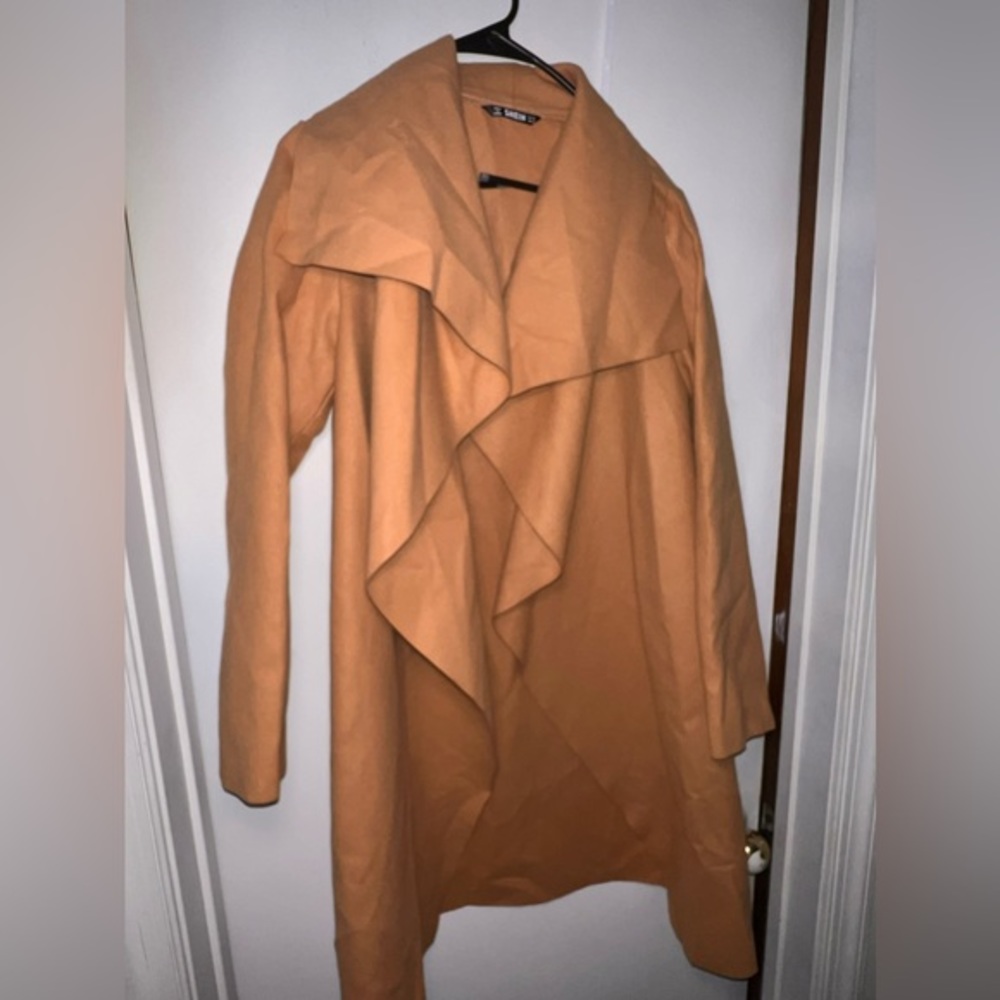 SHEIN Waterfall Collar Slant Pocket Open Front Overcoat